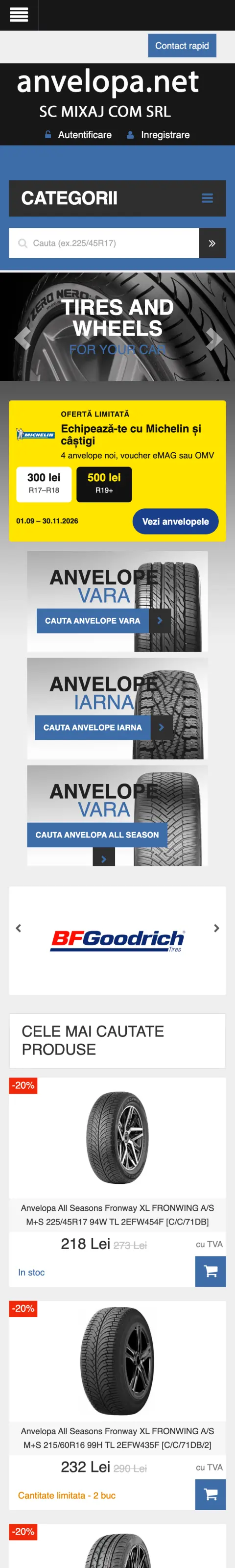Pagina principală anvelopa.net pe telefon