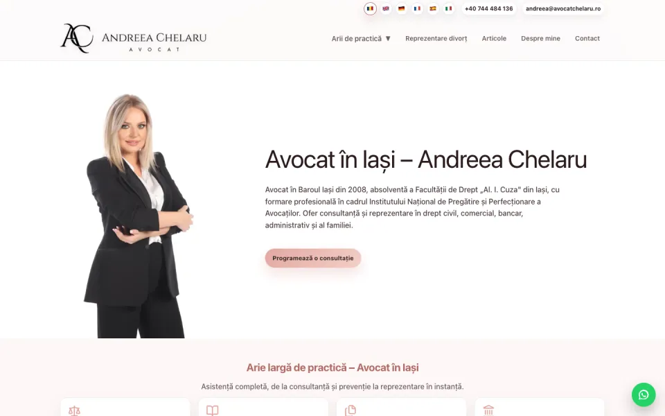 Pagina principală a site-ului avocatchelaru.ro
