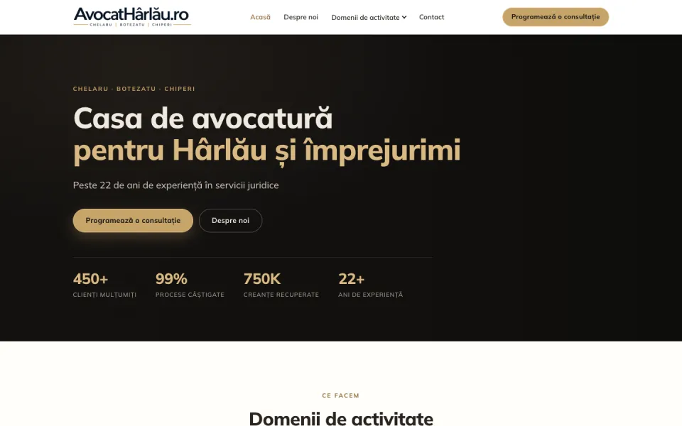 Pagina principală a site-ului avocatharlau.ro